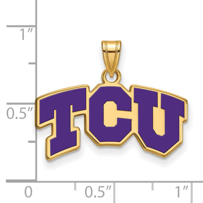 Gold Plated Sterling Silver Logoart Texas Christian University T C U Small Enameled Pendant