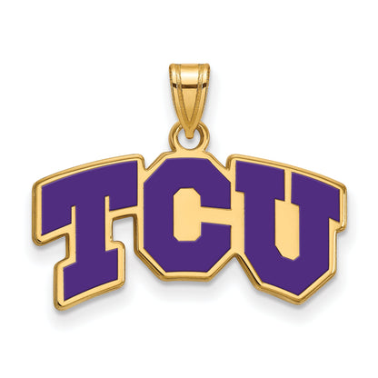 Gold Plated Sterling Silver Logoart Texas Christian University T C U Small Enameled Pendant