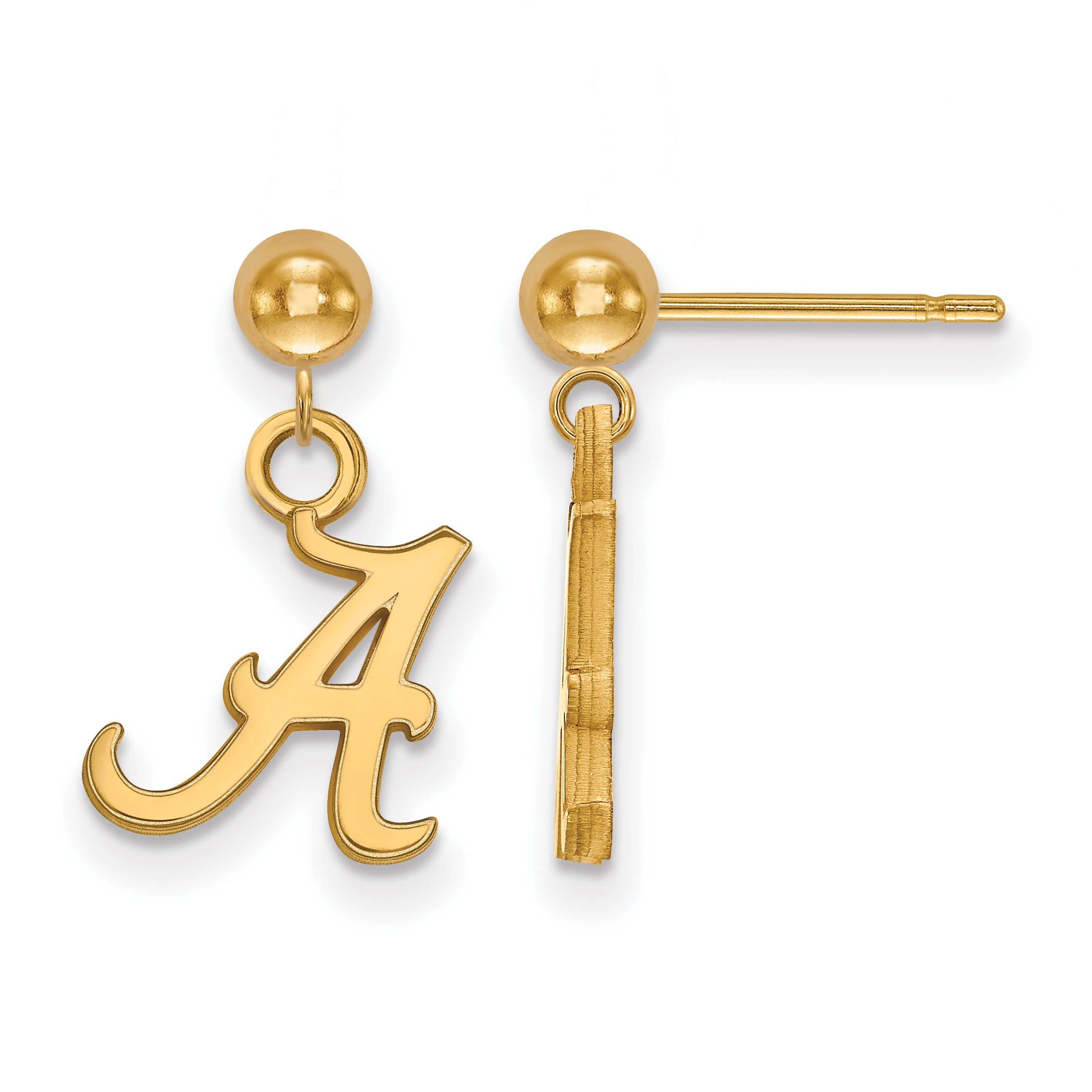 14K Yellow Gold Logoart University Of Alabama Letter A Dangle Ball Post Earrings