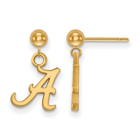 14K Yellow Gold Logoart University Of Alabama Letter A Dangle Ball Post Earrings