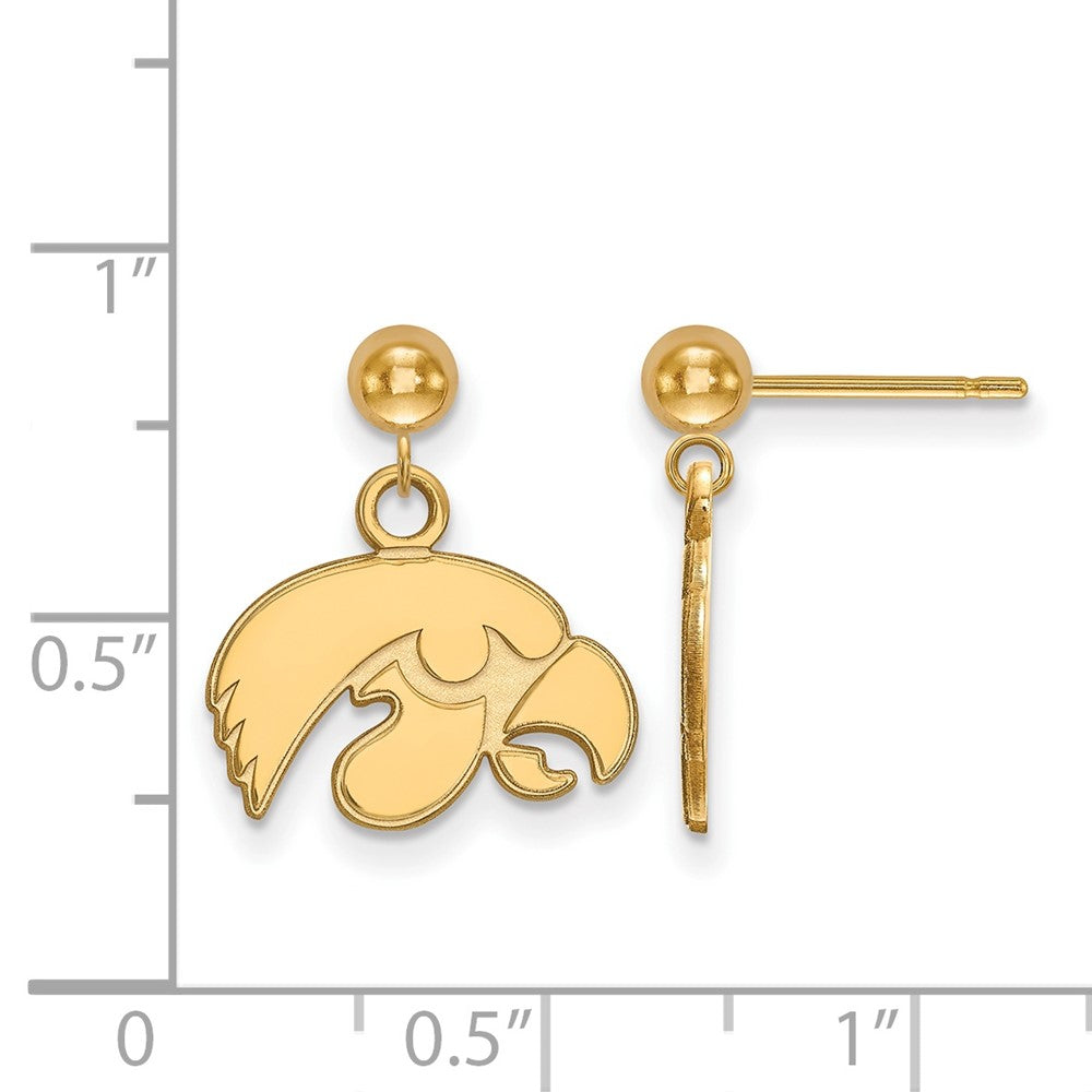 Gold Plated Sterling Silver Logoart University Of Iowa Hawk Dangle Ball Post Earrings