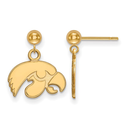 Gold Plated Sterling Silver Logoart University Of Iowa Hawk Dangle Ball Post Earrings