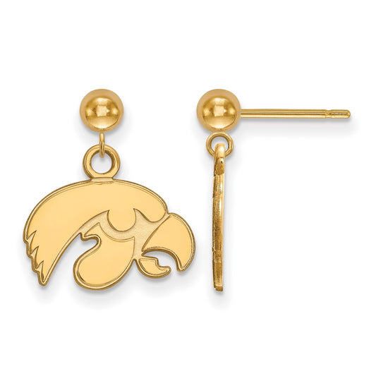 Gold Plated Sterling Silver Logoart University Of Iowa Hawk Dangle Ball Post Earrings
