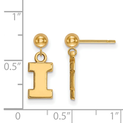 Gold Plated Sterling Silver Logoart University Of Illinois Letter I Dangle Ball Post Earrings