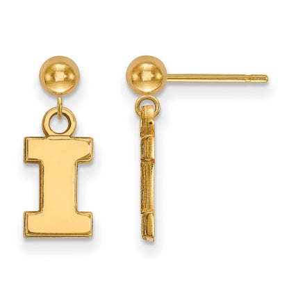 14K Yellow Gold Logoart University Of Illinois Letter I Dangle Ball Post Earrings