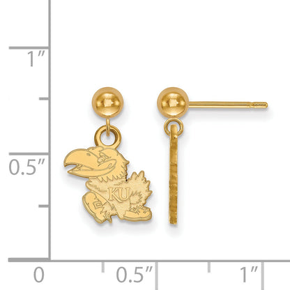 Gold Plated Sterling Silver Logoart University Of Kansas Jayhawk Dangle Ball Post Earrings