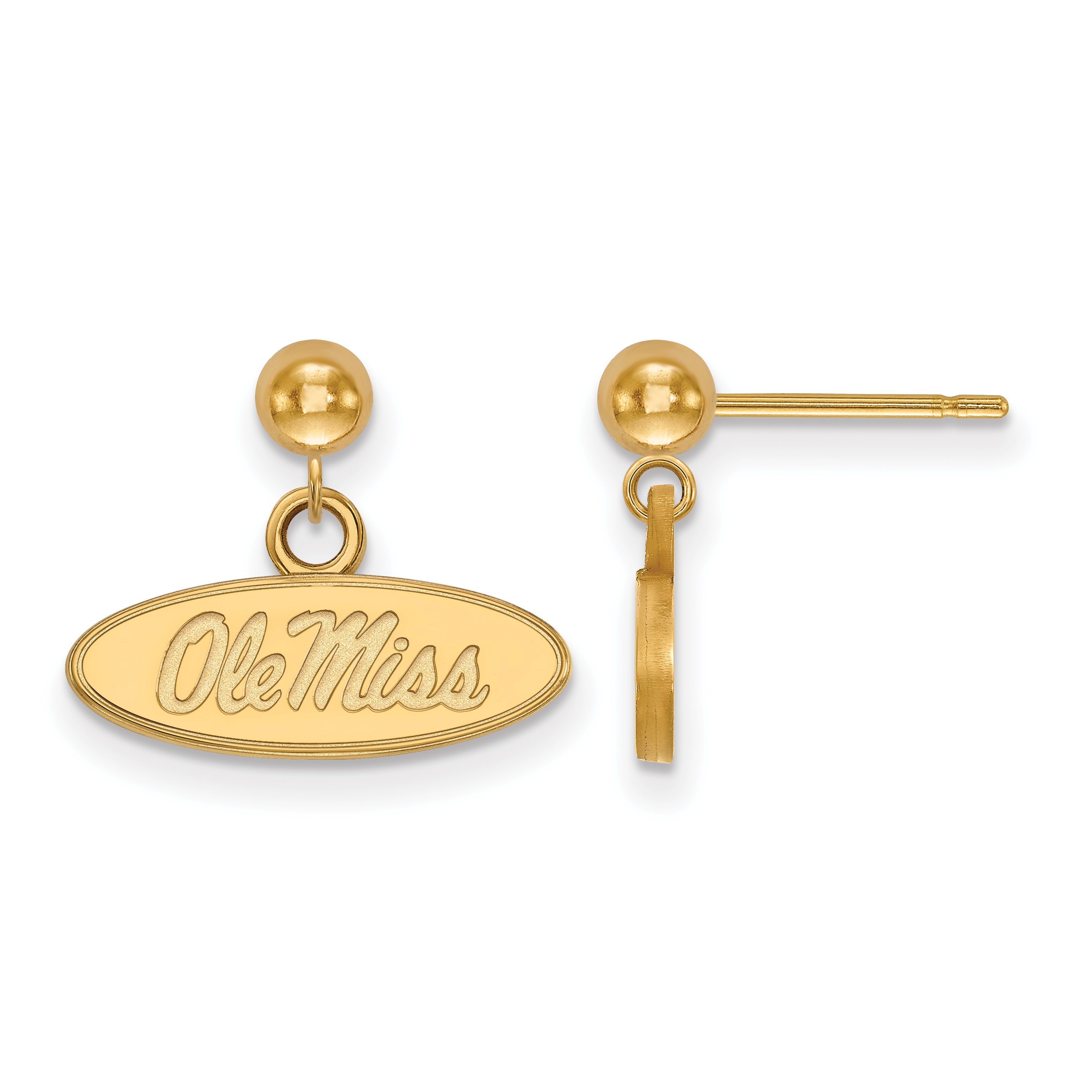 Gold Plated Sterling Silver Logoart University Of Mississippi Ole Miss Oval Dangle Ball Post Earrings