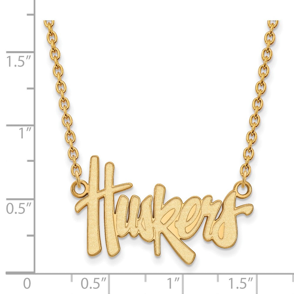 10K Yellow Gold Logoart University Of Nebraska Huskers Script Large Pendant 18 Inch Necklace