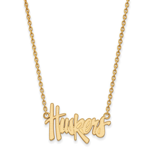 10K Yellow Gold Logoart University Of Nebraska Huskers Script Large Pendant 18 Inch Necklace