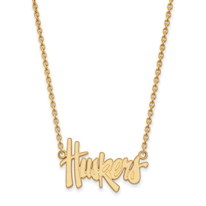 14K Yellow Gold Logoart University Of Nebraska Huskers Script Large Pendant 18 Inch Necklace