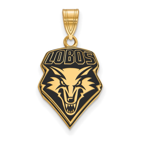 Gold Plated Sterling Silver Logoart University Of New Mexico Lobos Large Enameled Pendant