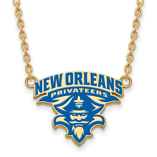 Gold Plated Sterling Silver Logoart University Of New Orleans U N O Large Enameled Pendant 18 Inch Necklace