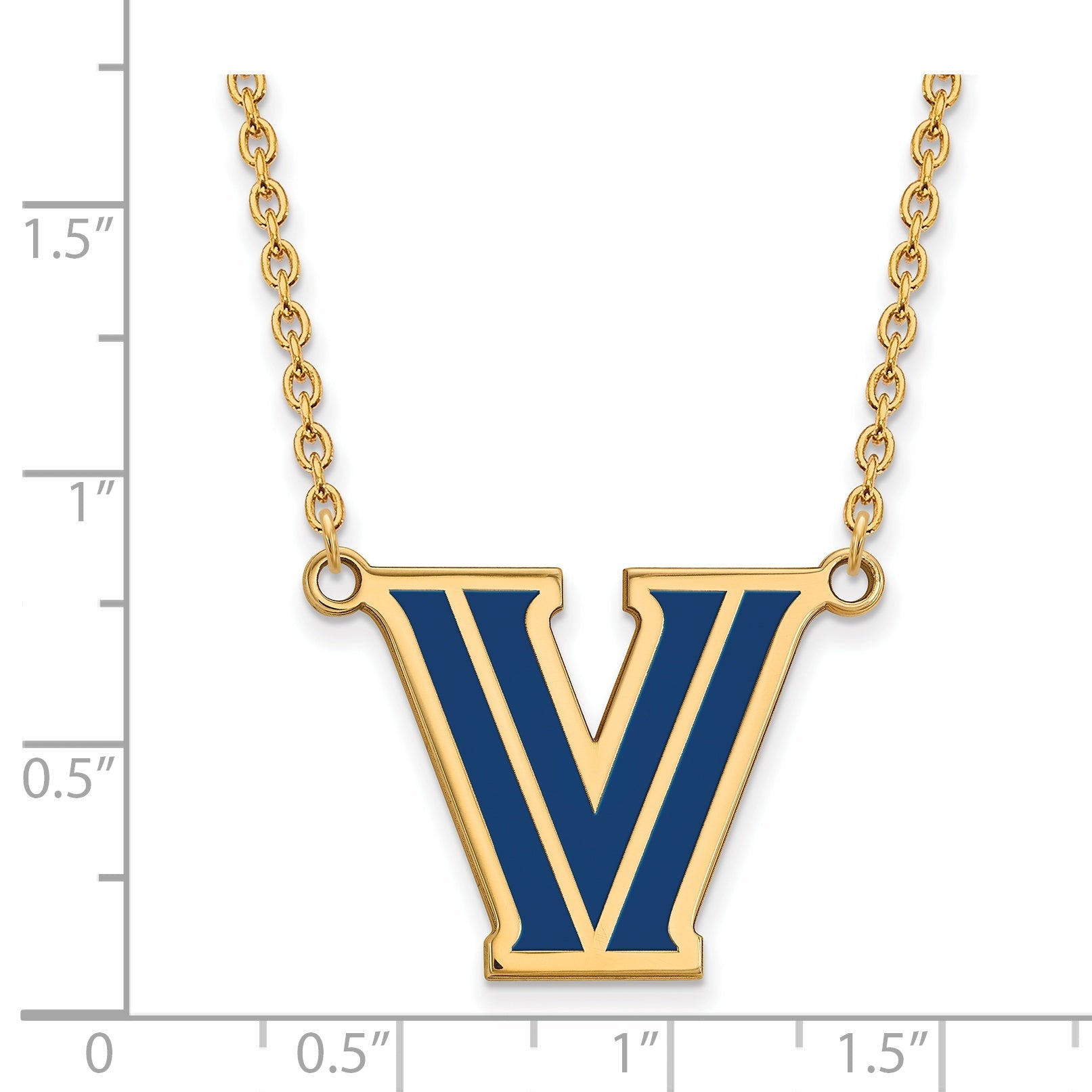Gold Plated Sterling Silver Logoart Villanova University Letter V Large Enameled Pendant 18 Inch Necklace
