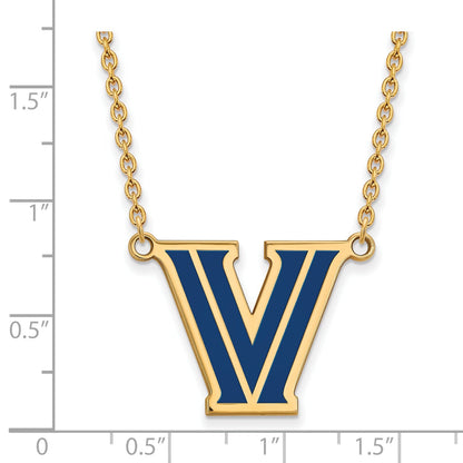 Gold Plated Sterling Silver Logoart Villanova University Letter V Large Enameled Pendant 18 Inch Necklace