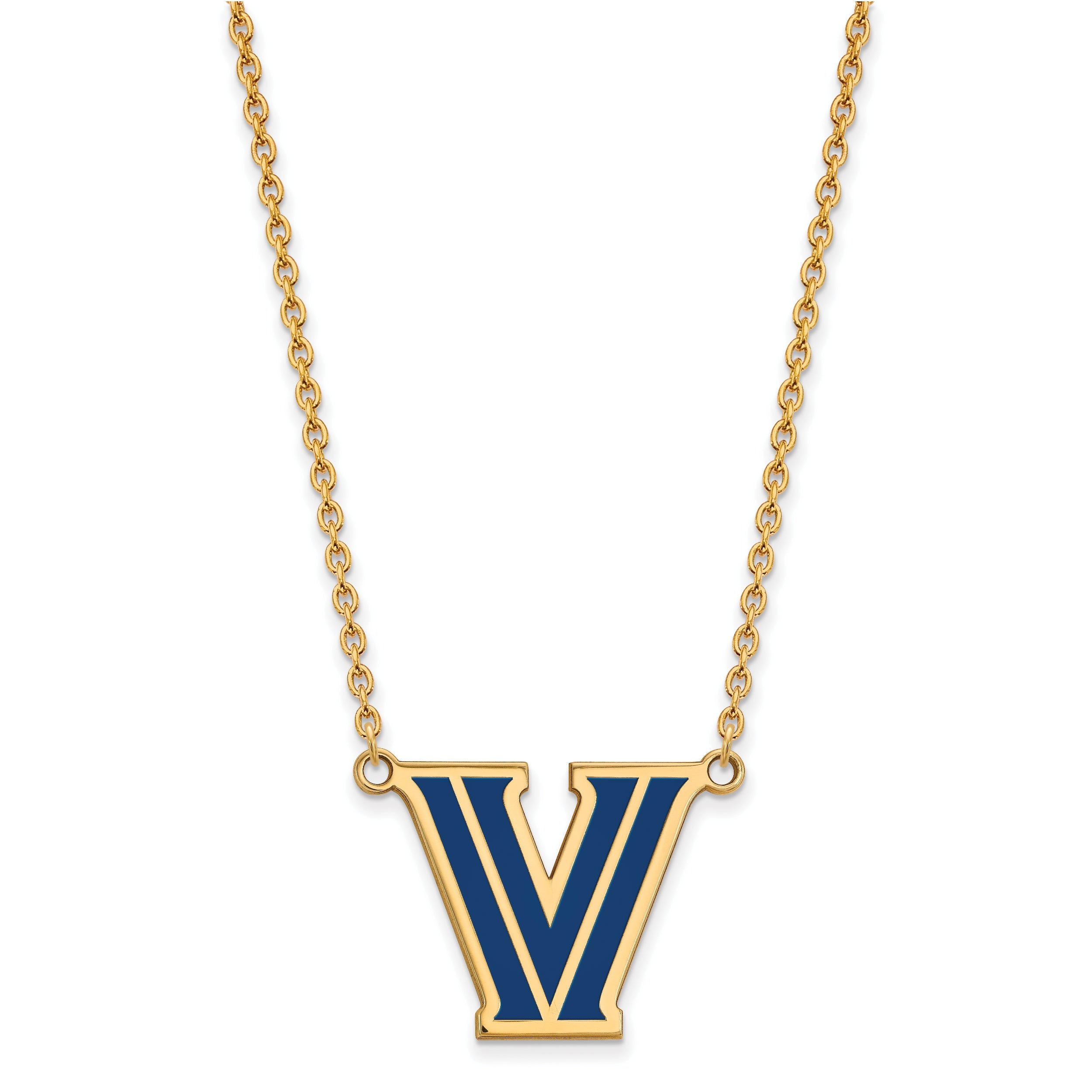 Gold Plated Sterling Silver Logoart Villanova University Letter V Large Enameled Pendant 18 Inch Necklace