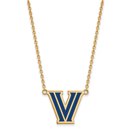 Gold Plated Sterling Silver Logoart Villanova University Letter V Large Enameled Pendant 18 Inch Necklace