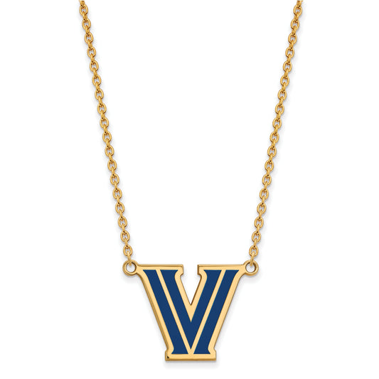 Gold Plated Sterling Silver Logoart Villanova University Letter V Large Enameled Pendant 18 Inch Necklace