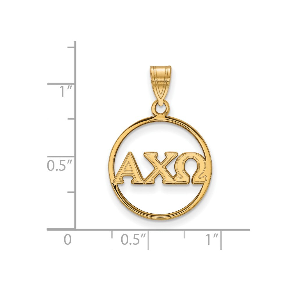 Gold Plated Sterling Silver Logoart Alpha Chi Omega Sorority Greek Letters Large Circle Pendant