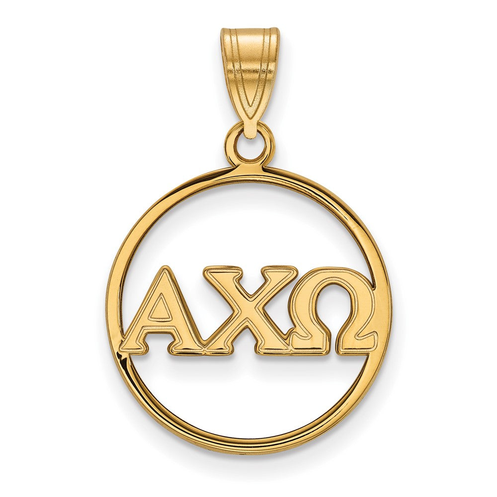 Gold Plated Sterling Silver Logoart Alpha Chi Omega Sorority Greek Letters Large Circle Pendant