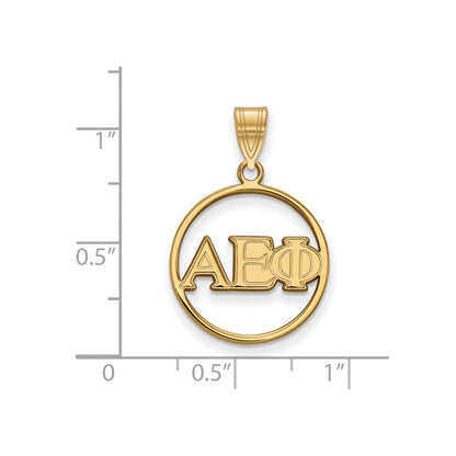 Gold Plated Sterling Silver Logoart Alpha Epsilon Phi Sorority Greek Letters Small Circle Pendant