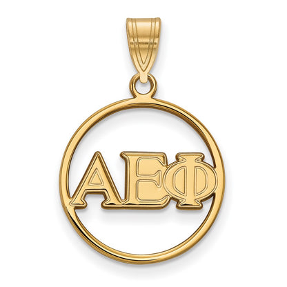 Gold Plated Sterling Silver Logoart Alpha Epsilon Phi Sorority Greek Letters Small Circle Pendant