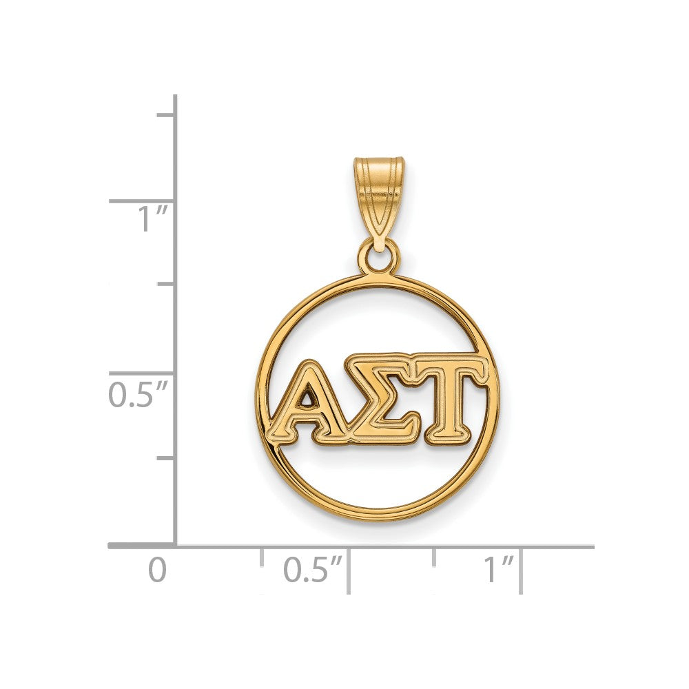 Gold Plated Sterling Silver Logoart Alpha Sigma Tau Sorority Greek Letters Medium Circle Pendant