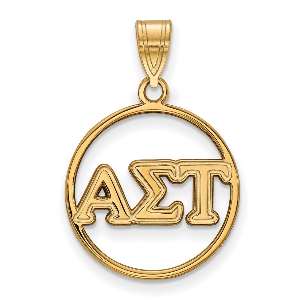 Gold Plated Sterling Silver Logoart Alpha Sigma Tau Sorority Greek Letters Medium Circle Pendant