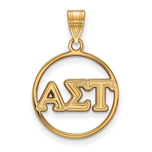 Gold Plated Sterling Silver Logoart Alpha Sigma Tau Sorority Greek Letters Medium Circle Pendant