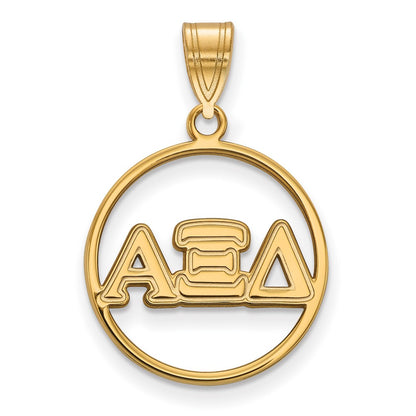 Gold Plated Sterling Silver Logoart Alpha Xi Delta Sorority Greek Letters Medium Circle Pendant
