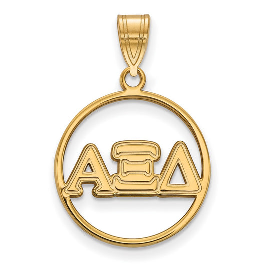 Gold Plated Sterling Silver Logoart Alpha Xi Delta Sorority Greek Letters Medium Circle Pendant