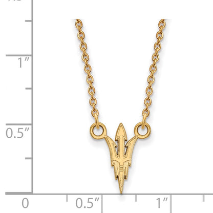 Gold Plated Sterling Silver Logo Art Arizona State University Pitchfork Small Pendant 18 Inch Necklace