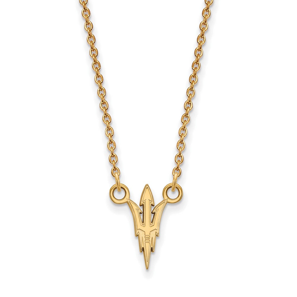 Gold Plated Sterling Silver Logo Art Arizona State University Pitchfork Small Pendant 18 Inch Necklace