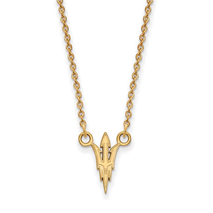 Gold Plated Sterling Silver Logo Art Arizona State University Pitchfork Small Pendant 18 Inch Necklace
