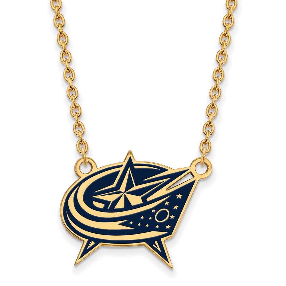 Gold Plated Sterling Silver Nhl Logoart Columbus Blue Jackets Large Enameled Pendant 18 Inch Necklace