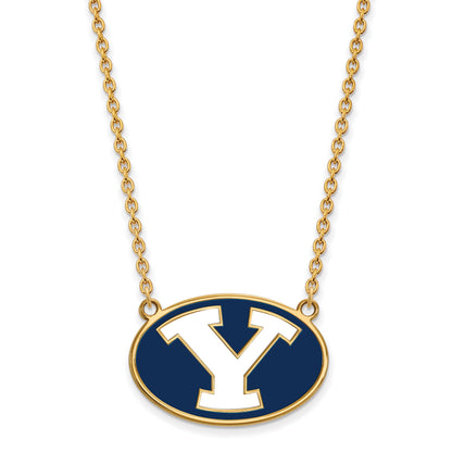 Gold Plated Sterling Silver Logoart Brigham Young University Letter Y Large Enameled Pendant 18 Inch Necklace