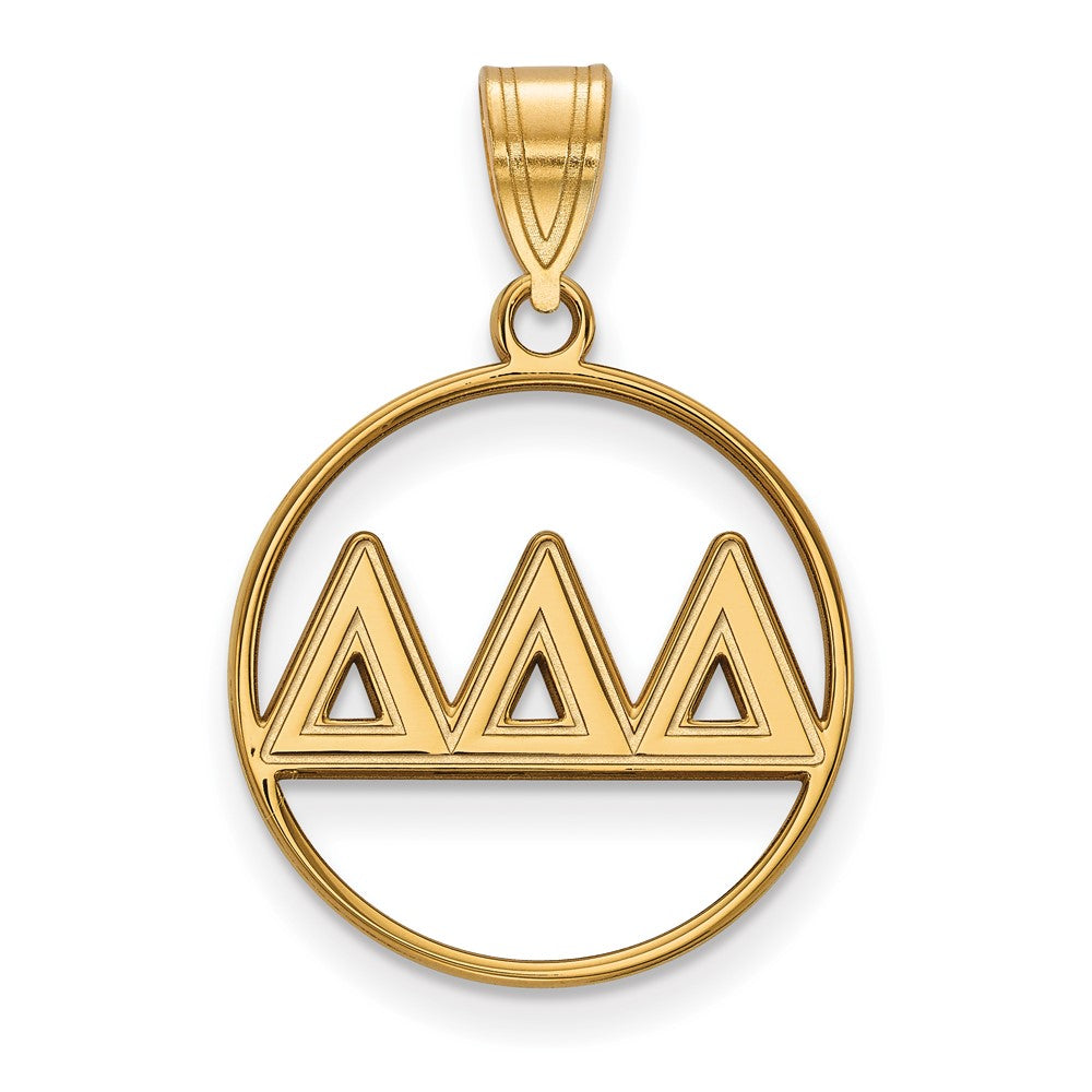 Gold Plated Sterling Silver Logoart Delta Sorority Greek Letters Medium Circle Pendant