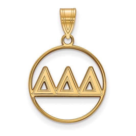 Gold Plated Sterling Silver Logoart Delta Sorority Greek Letters Medium Circle Pendant