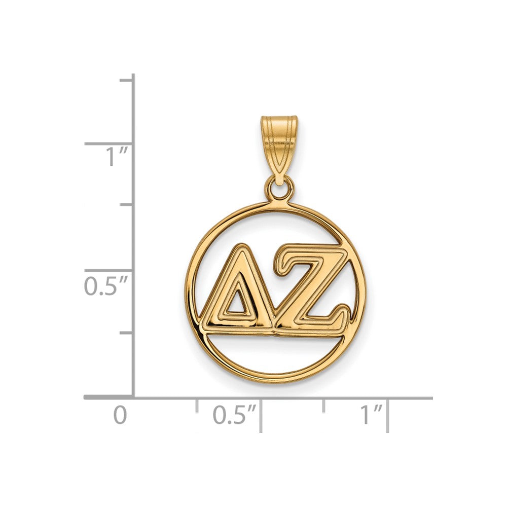 Gold Plated Sterling Silver Logoart Delta Zeta Sorority Greek Letters Medium Circle Pendant