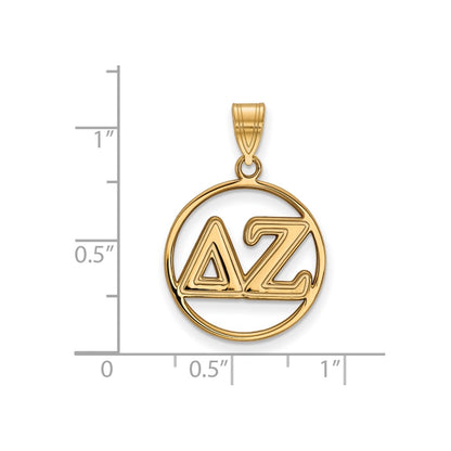 Gold Plated Sterling Silver Logoart Delta Zeta Sorority Greek Letters Medium Circle Pendant