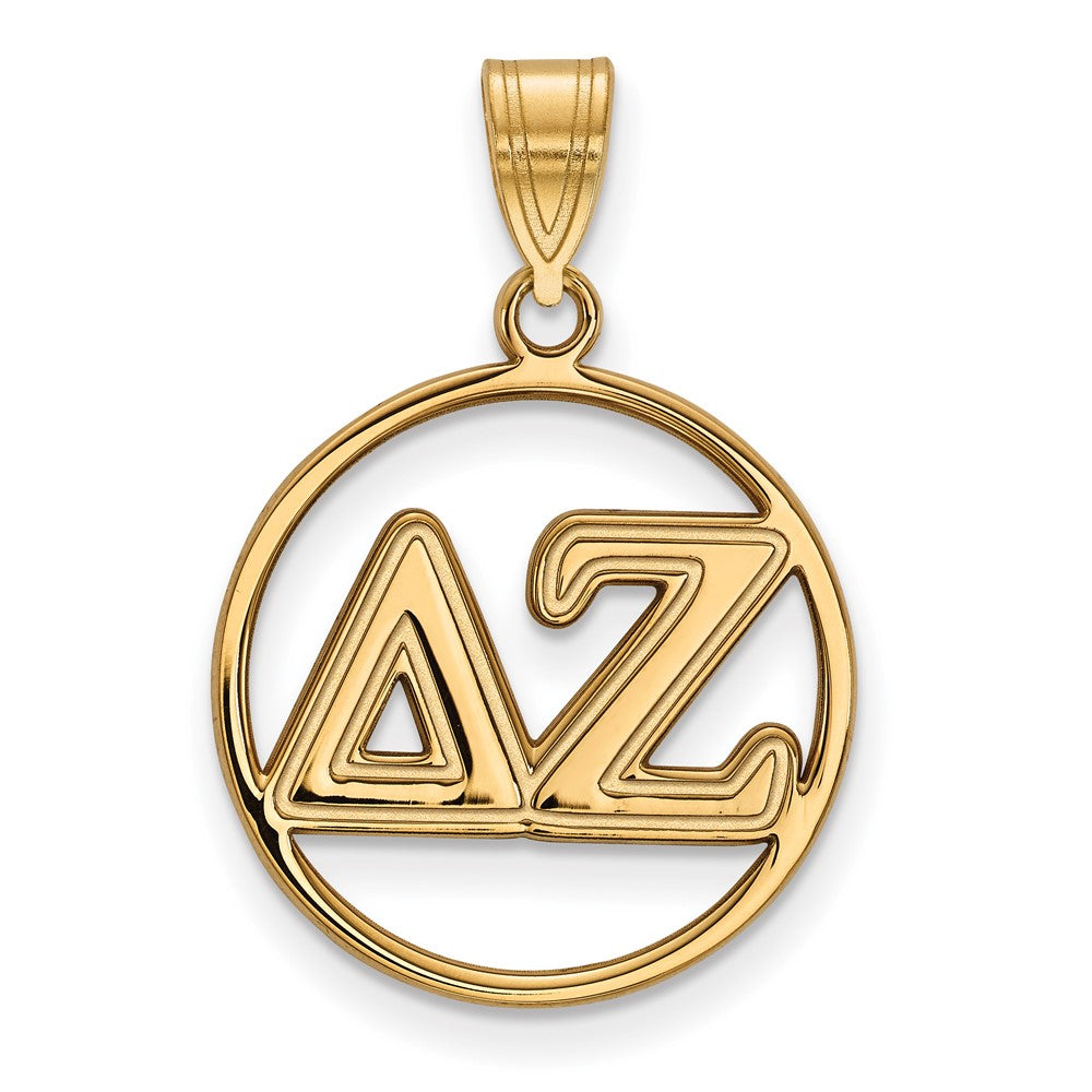 Gold Plated Sterling Silver Logoart Delta Zeta Sorority Greek Letters Medium Circle Pendant