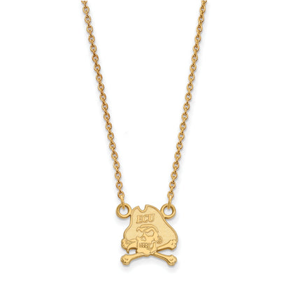 Gold Plated Sterling Silver Logoart East Carolina University Pirate Small Pendant 18 Inch Necklace