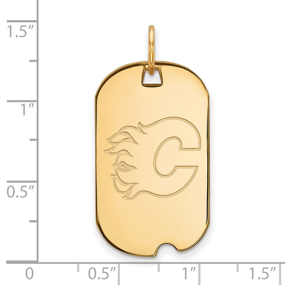 Gold Plated Sterling Silver Nhl Logoart Calgary Flames Small Dog Tag Pendant