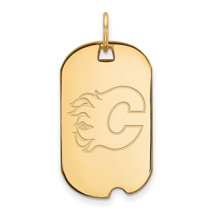Gold Plated Sterling Silver Nhl Logoart Calgary Flames Small Dog Tag Pendant