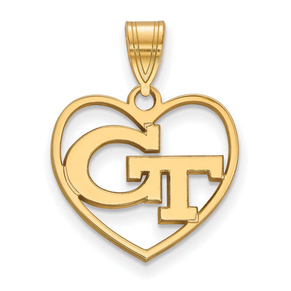 Gold Plated Sterling Silver Logoart Georgia Institute Of Technology G T Heart Pendant