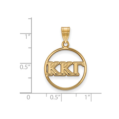 Gold Plated Sterling Silver Logoart Kappa Gamma Sorority Greek Letters Medium Circle Pendant