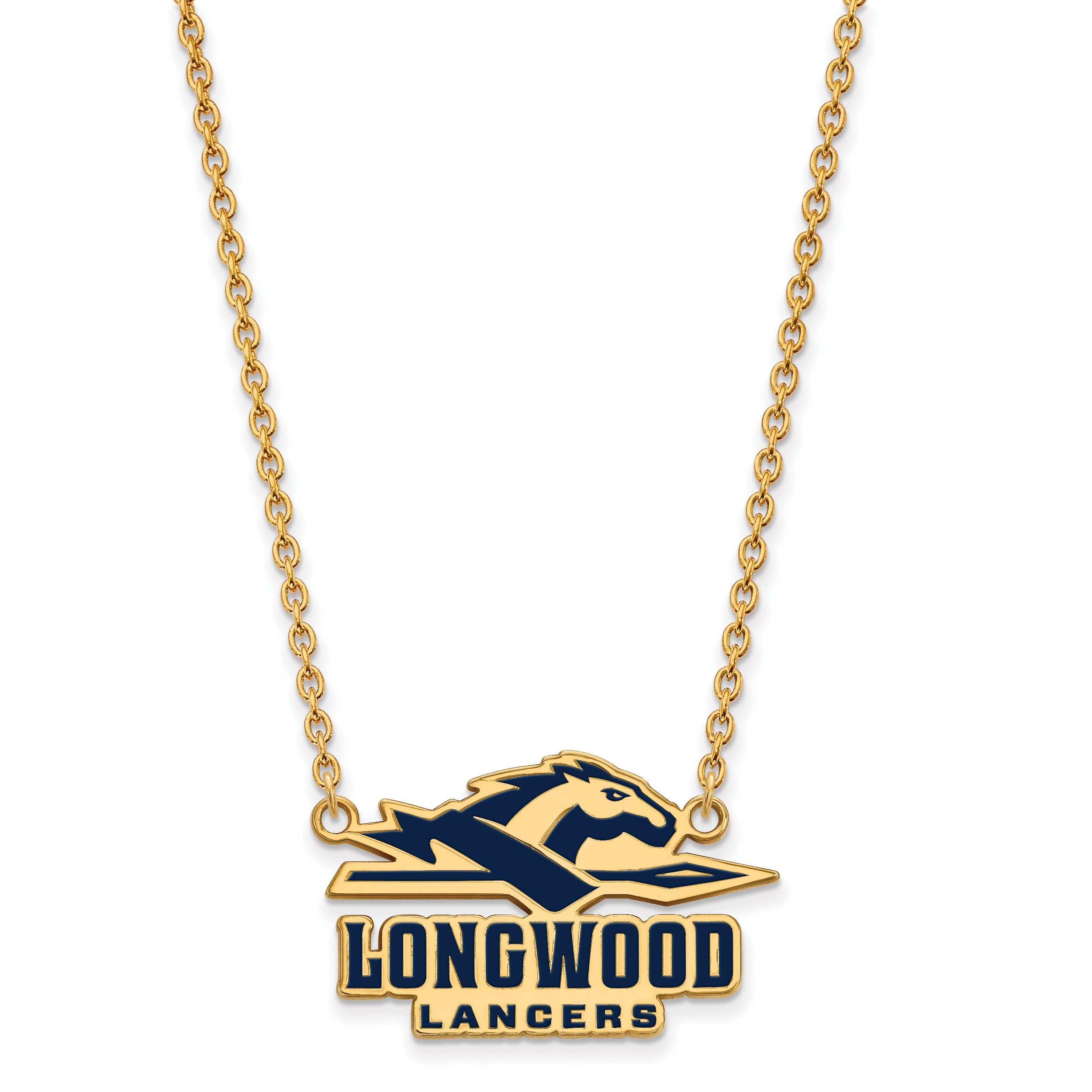 Gold Plated Sterling Silver Logoart Longwood University Lancers Large Enameled Pendant 18 Inch Necklace