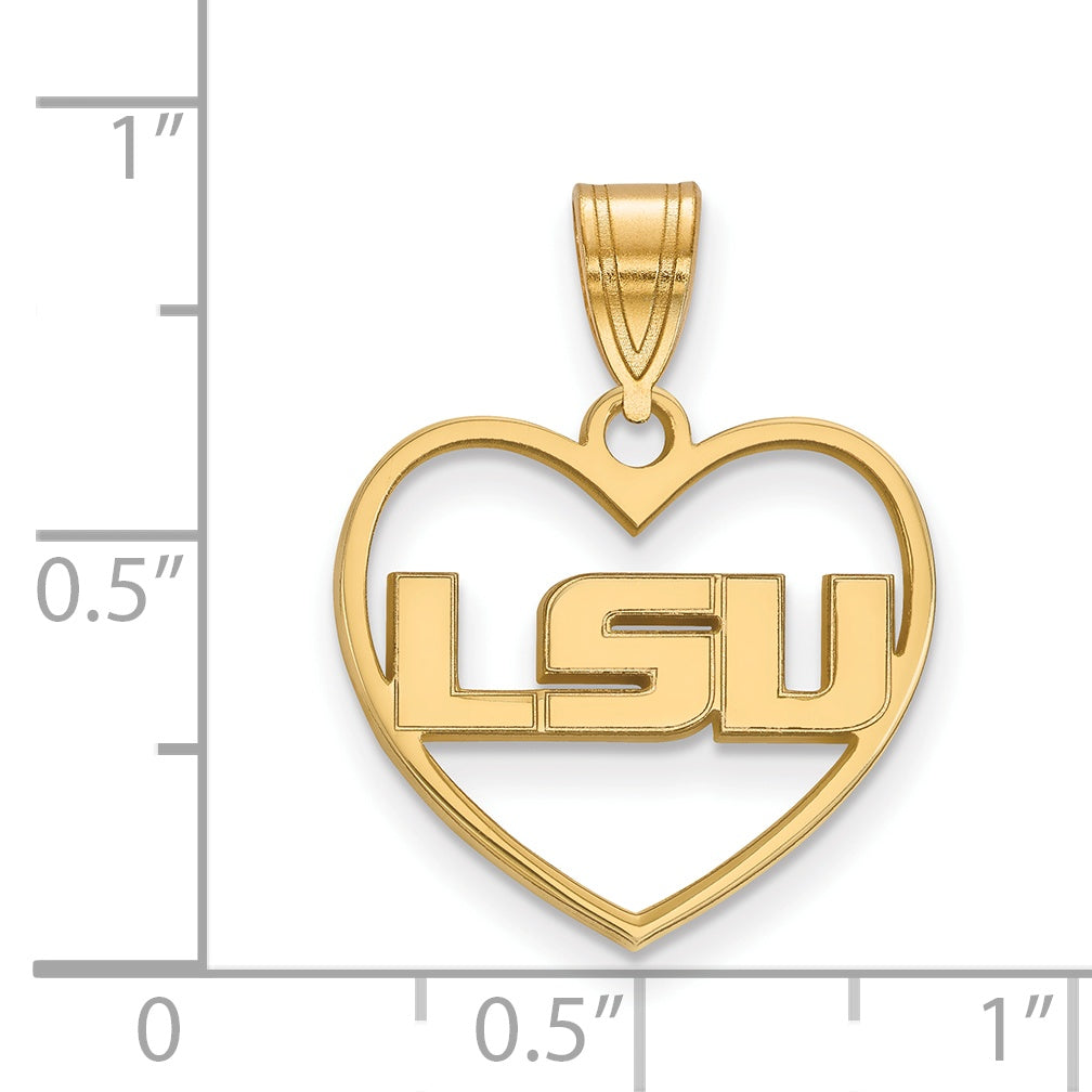 Gold Plated Sterling Silver Logoart Louisiana State University L S U Heart Pendant