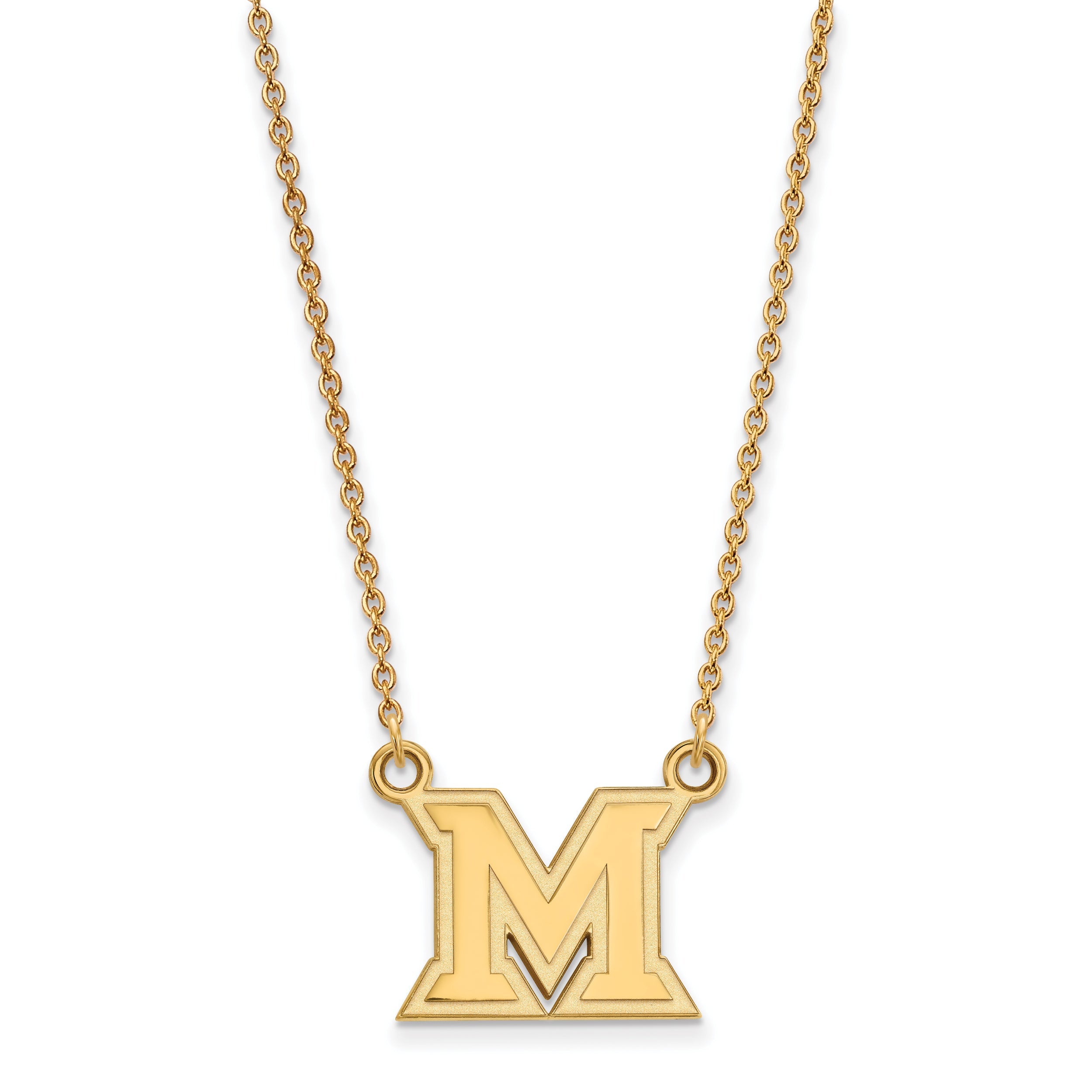 Gold Plated Sterling Silver Logoart Miami University Ohio Letter M Small Pendant 18 Inch Necklace