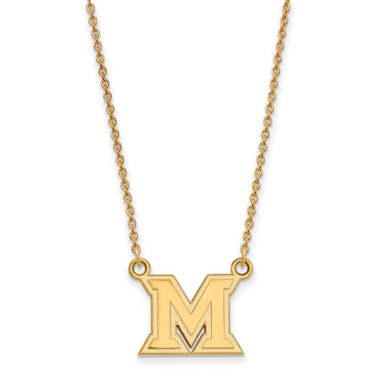 Gold Plated Sterling Silver Logoart Miami University Ohio Letter M Small Pendant 18 Inch Necklace