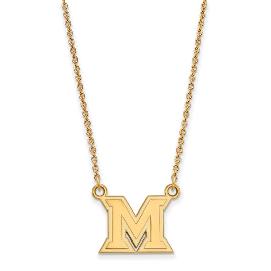 Gold Plated Sterling Silver Logoart Miami University Ohio Letter M Small Pendant 18 Inch Necklace